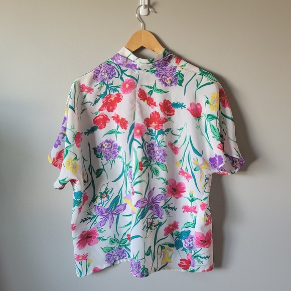 80s retro bright floral blouse - Picture 8 of 9